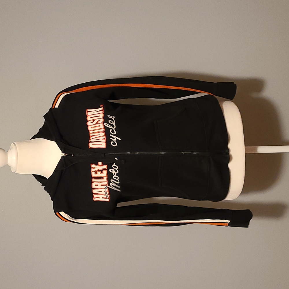 Harley Davidson Women's Full Zip Hooded Black Sweat Jacket